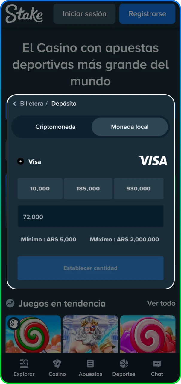 Gestión de fondos y métodos de pago locales en el sitio oficial de Stake.